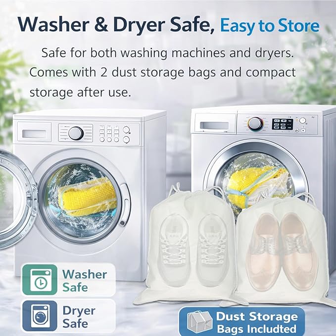 Shoe Washing Machine Bags, 2-Pack – 360° Deep Cleaning, Protects Shoes & Washer, Self-Locking Zipper Design, Reusable Laundry Bags for Washing Two Pairs at Once (Yellow)