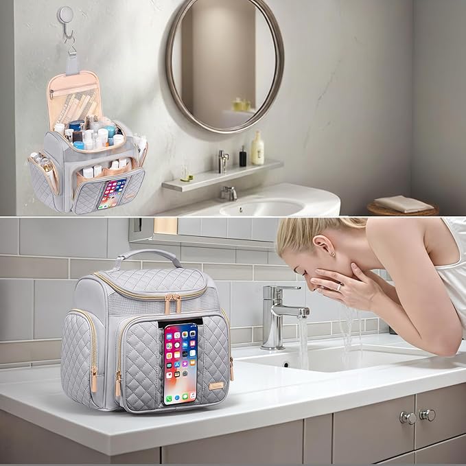 Large Toiletry Bag for Women Men,Bathroom Bag,Water Resistant Shower Bag,Makeup Bag,Portable Shower Caddy for College Dorm,Hanging Travel Toiletry Bag with Transparent Waterproof Phone Pocket