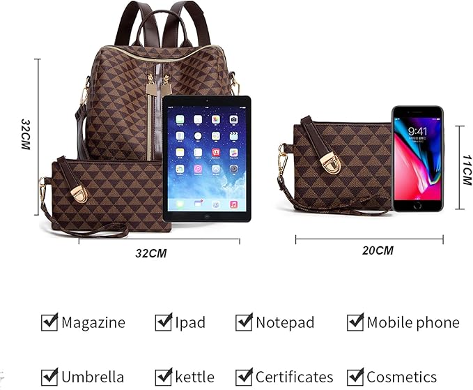 Makes Backpack Purse for Women PU Leather Travel Satchel Handbag Convertible Design Bag with Purse 2 Piece