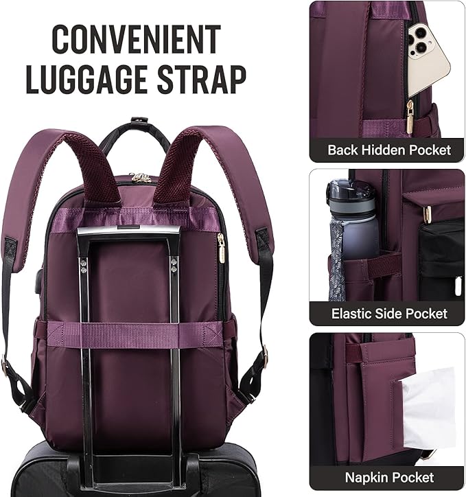 LOVEVOOK Laptop Backpack for Women 15.6 Inch Laptop Bag with USB Port, Fashion Waterproof Backpacks Teacher Nurse Stylish Travel Bags Vintage Daypacks for College Work