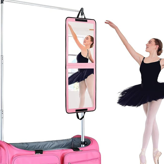 LPHUMEX Portable Pink Mirror Full Length for Dance, 33x13 Inch Hanging Mirror for Dance Bag, Lightweight Folding Travel Mirror Dance Competition Must Haves
