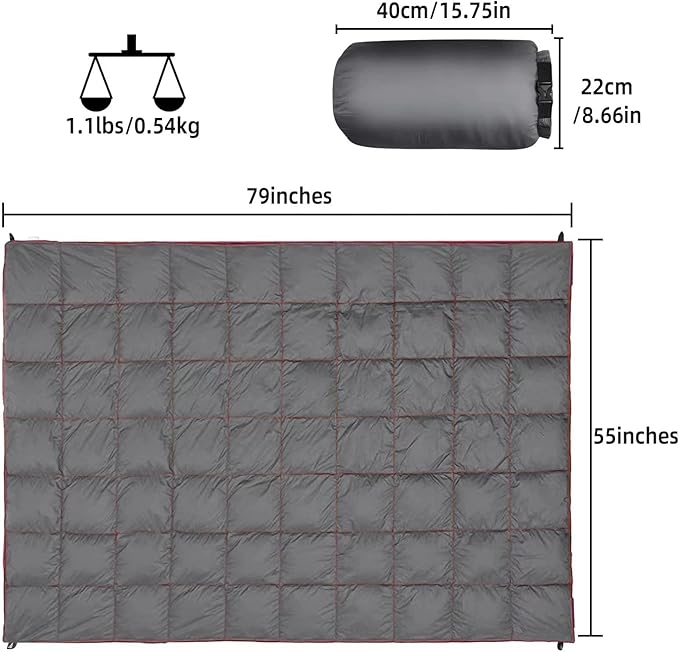 Outdoor Puffy Camping Blanket, Lightweight Down Alternative Puffy Printed Camping Large Ultra Warm Hammock Top Quilt Waterproof Blanket for Traveling Picnic Beach Party Cold Weather (Gray)