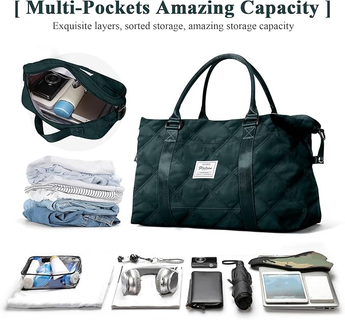 HYC00 Travel Duffel Bag,Carry-on Overnight Weekender Bags for Women,Sports Tote Gym Bag with Wet Pocket