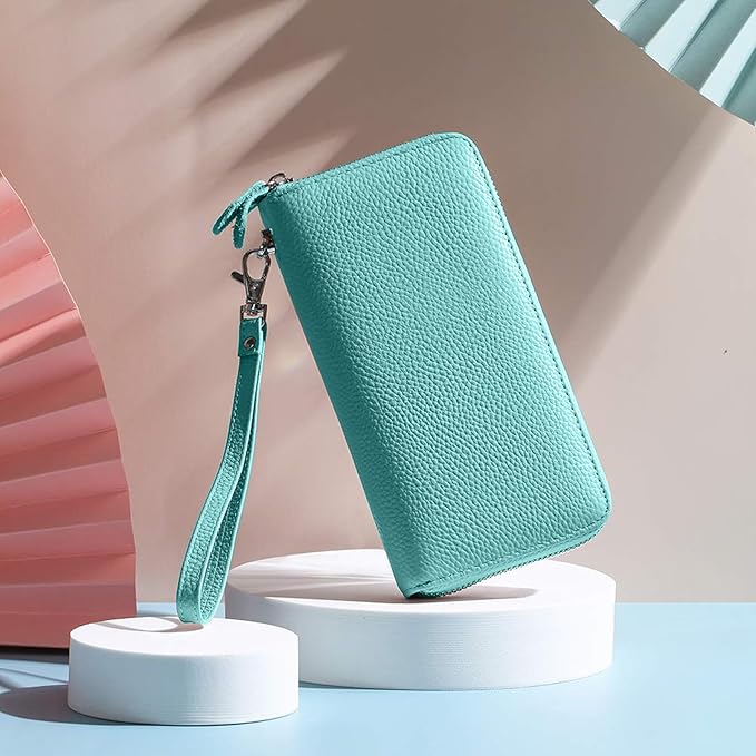 Moflycom Womens Wallet RFID Blocking Genuine Leather Zip Around Wallet Clutch Wristlet Travel Long Purse for Women