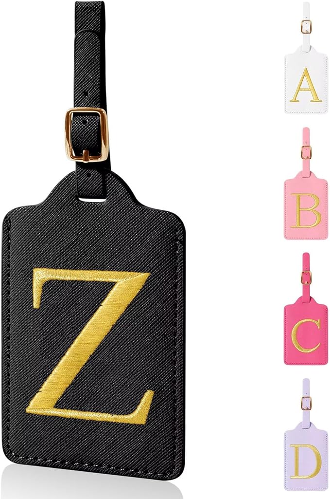 Personalized Initial Luggage Tags for Suitcases,Leather Letter Cute Luggage Tags with Privacy Name Card,Embroidered Monogrammed Travel Bag Backpack Tag Gifts for Women Kids Girls Teens(Black-Z)