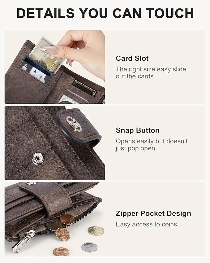 BOSTANTEN Small Wallet for Women Leather RFID Blocking Card Holder Bifold Compact Wallets With Zipper Coin Pocket Coffee