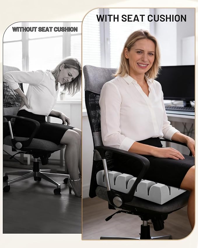 Wheelchair Cushions for Pressure Relief, Waffle Seat Cushion Foam Pad - Relieves Back, Sciatica, Tailbone & Hip Pressure for Long Sitting – Ideal for Office Chair, Recliner, Car Seat, 18'x16'x3', Gray