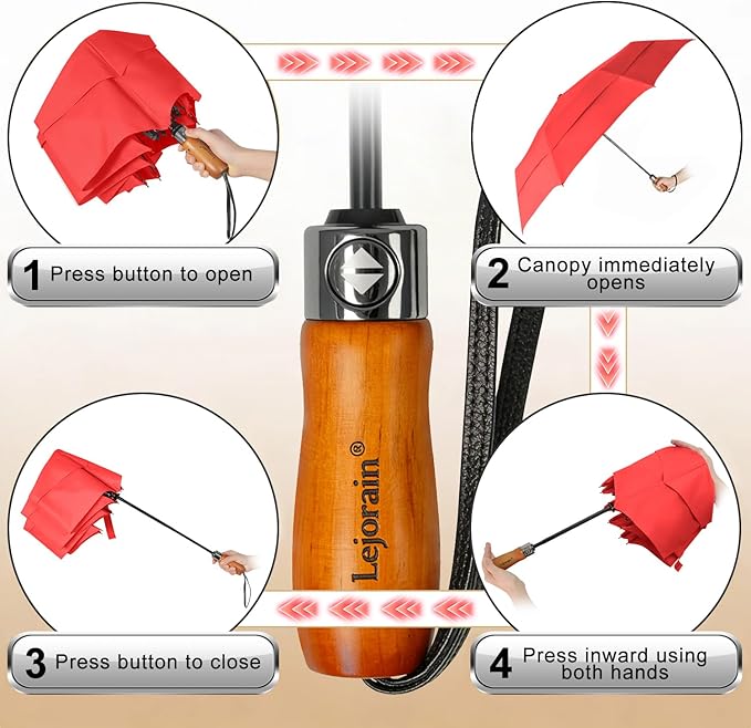 Lejorain Large Folding Golf Umbrella - Compact Mens Umbrellas Travel Rain and Windproof 54inch Collapsible Automatic Open Close Umbrella 210T Teflon Vented Double Canopy
