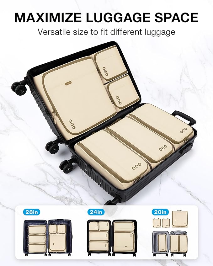 BAGSMART Keep Shape Packing Cubes for Travel, 6 Set Travel Cubes for Packing, Lightweight Suitcase Organizer Bags Set for Travel Essentials