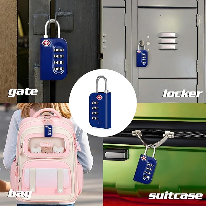 2 Pack TSA Approved Combination Lock for Luggage & Locker - 4 Digit Weatherproof Padlock, Secure Portable Small Lock for Travel, Gym, School, Suitcase, Storage