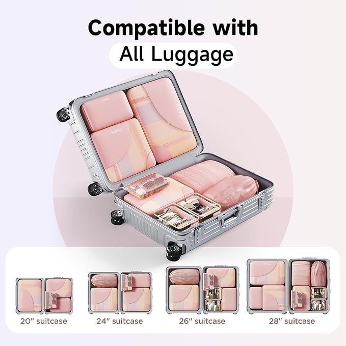 11 Set / 9 Set Packing Cubes for Travel,Gifts for Women Mom Kids,TSA Approved Bags for Makeup, Cosmetic, Toiletry, Organizers for Suitcase Carry On, Cruise Essentials Airplane Accessories, Pink