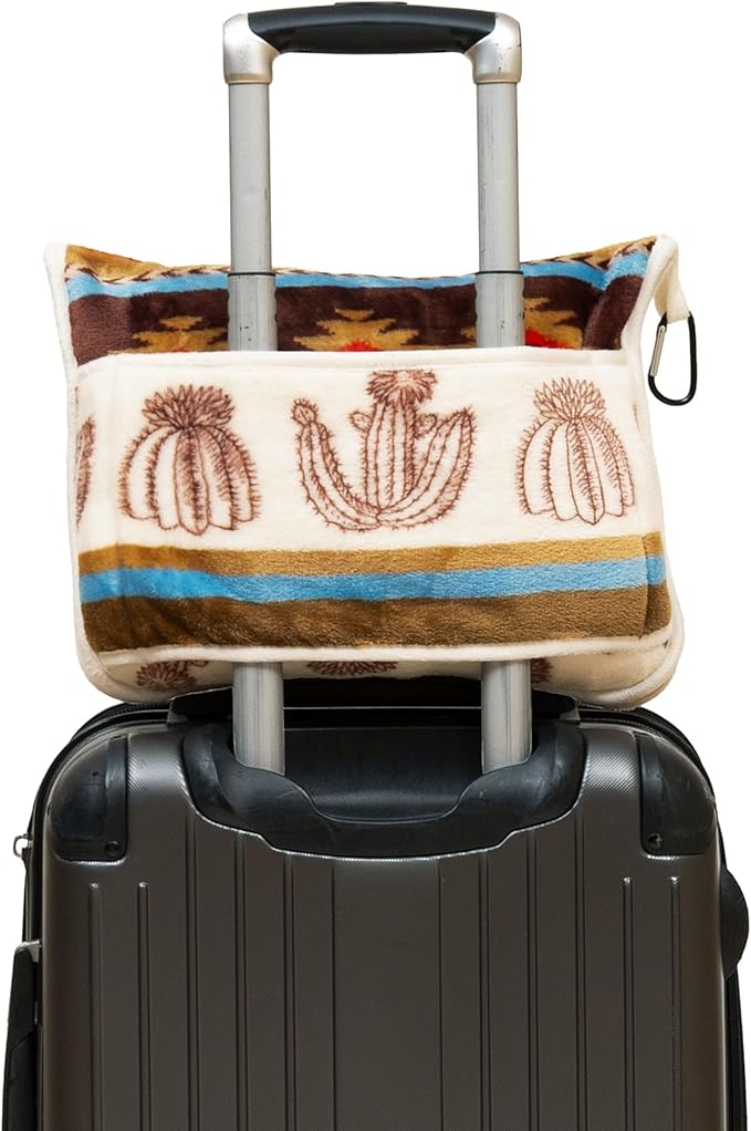 CARSTENS, INC. Travel Blanket, Premium Compact 2-in-1 Airplane Blanket/Pillow, Cactus Stripe