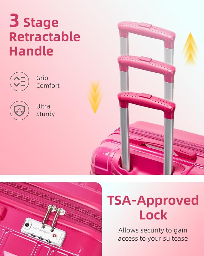 LARVENDER Carry on Luggage 22x14x9 Airline Approved, 20 Inch Hardside Suitcase with Wheels TSA Lock, PC+ABS Lightweight Travel Luggage Sets for Women, Berry Sparkling, 3 Piece Set
