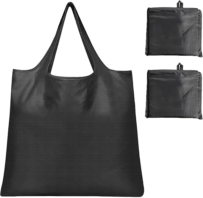 Large Foldable Shopping Bag, Reusable Grocery Bag, Used for Shopping. Reusable Handbag Weighing Up to 50 Pounds, Nylon Bag, Washable, Waterproof(Black+Black)