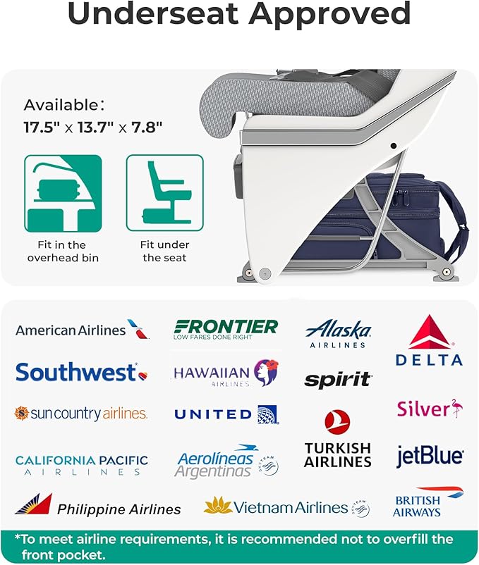 BAGSMART Small Underseat Carry on Luggage with Wheels, 16 inch Small Under Seat Luggage, Lightweight Travel Suitcase for Women, Navy Blue