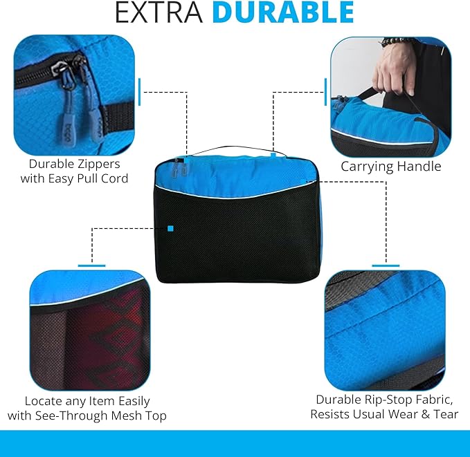 bago 8 Pcs Packing Cubes for Travel - 5 Travel Packing Cubes for Suitcases with 3 ZipLock Bags, Luggage Organizer Bags to Get Maximum Storage, Save Time & Effort to Pack (Black Blue Purple Green Pink)