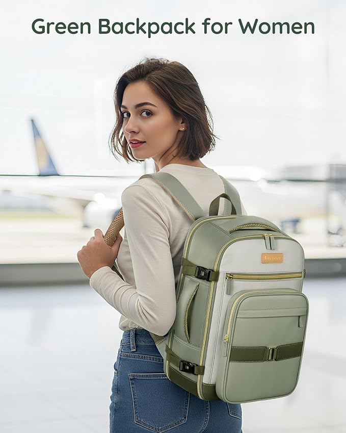 Taygeer Underseat Personal Item Backpack, Dirt-resistant TSA Approved United Airlines Personal Item Bag 17x10x9 with 2 Packing Cubes, 35L Travel Carry on Backpack for Airplanes women, Green