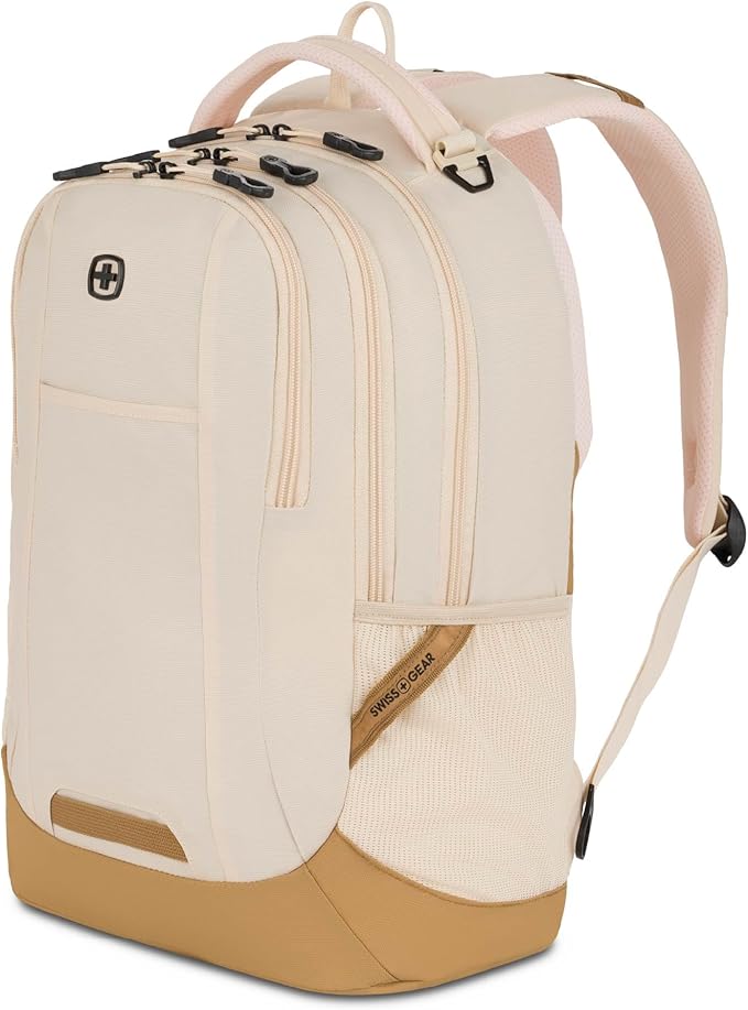 SWISSGEAR Cecil 18-Inch Laptop Backpack Fits 16-Inch Laptop, Travel Daypack with Organizer Pockets, Water Bottle Holders & Padded Straps – Cream/Warm Sand