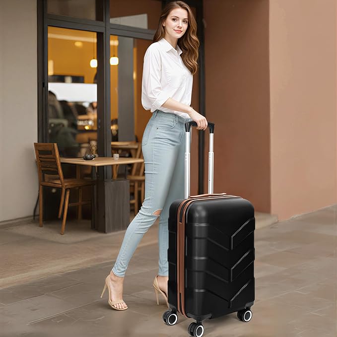 Hardside Carry On Luggage 22x14x9 Airline Approved with Spinner Wheels, Lightweight 20-inch Carry-On Suitcase for Men & Women, Black