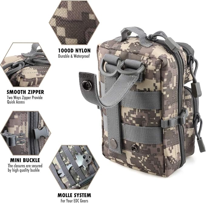 LIVANS Tactical Molle Utility Pouch, EDC Tool Pouch Tactical Phone Pouches Mini Waist Pouches Medical EDC IFAK Pack Mini Design of 3-Day Backpack