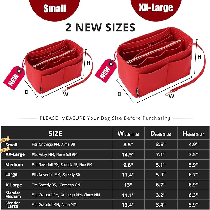 OPPOSHE Purse Organizer Insert for Handbags, Softened Felt Bag Insert Organizer for Tote, Compatible with LV, Coach, MK, Kate Spade, Goyard, Longchamp (Red, X-Large)