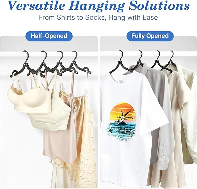 HOUSE DAY Travel Hangers, Portable Folding Hangers for Suitcase, Cruise Ship Essentials, Space Saving Clothes Hanger with Non-Slip Grooves for Vacation, Business Trip, Dorm (10 Pack Black)