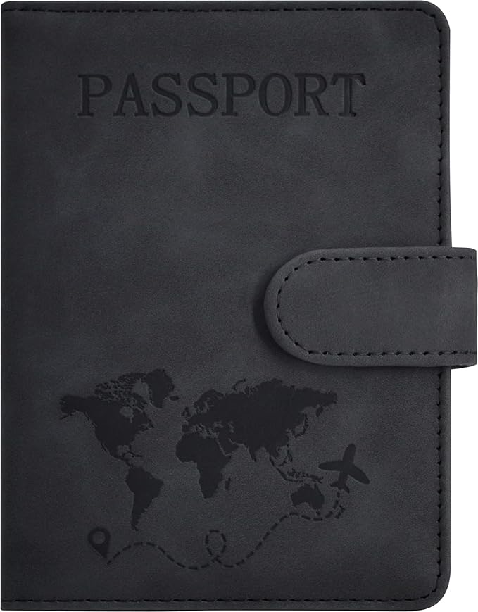 Passport Holder, Passport Cover with Credit Card Slot and Boarding Pass Slot Combo, Passport Wallet Case Book Travel Must Have, RFID Blocking Leather Travel Accessories, Black