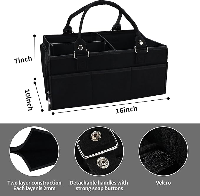 XUANGUO Baby Diaper Caddy Organizer for Girl Boy Large Nursery Storage Bin Basket Portable Holder Tote Bag for Changing Table and Car Baby Shower Gifts Newborn Essentials Must Haves Items black