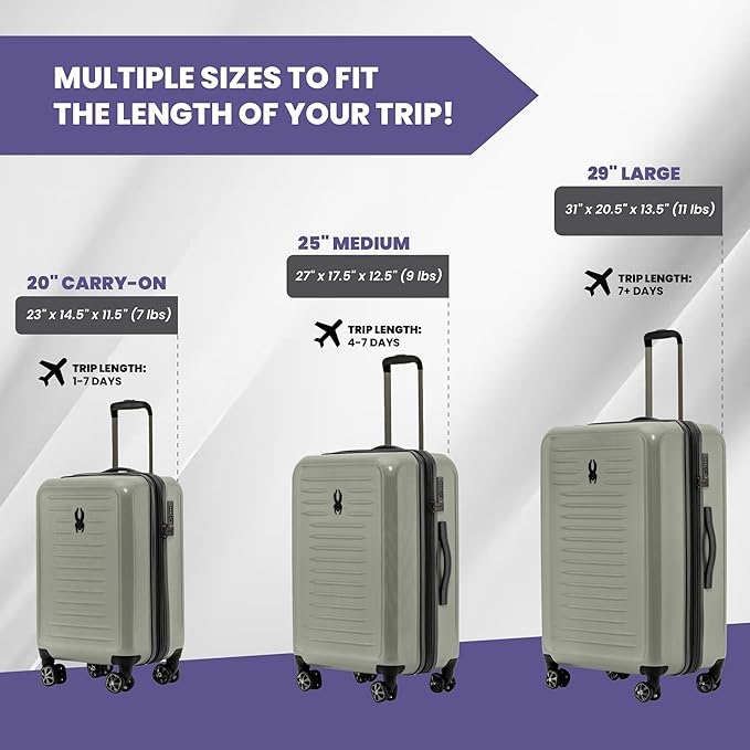 Spyder Rails 2 Piece Luggage Set with 360° Spinner Wheels, TSA Approved Lock, Expandable Hard Shell Suitcases (20 Inch Carry On + 29 Inch Checked)
