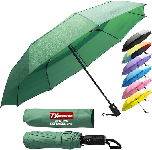 ZENO Travel Umbrella Compact - Small Umbrella for Backpack & Purse, Portable Automatic Umbrellas for Rain, Windproof, Reinforced Fiberglass Ribs, Water-Repellent Teflon