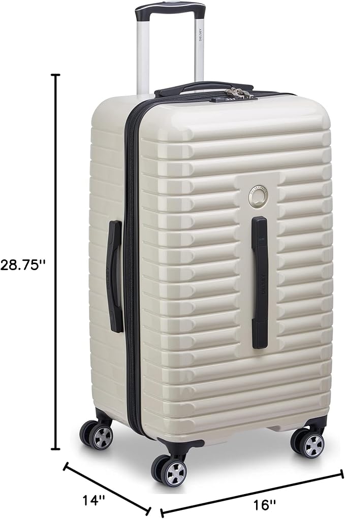 DELSEY PARIS Cruise 3.0 Hardside Expandable Luggage with Spinner Wheels, Glossy Ivory, Checked 26 Inch Trunk