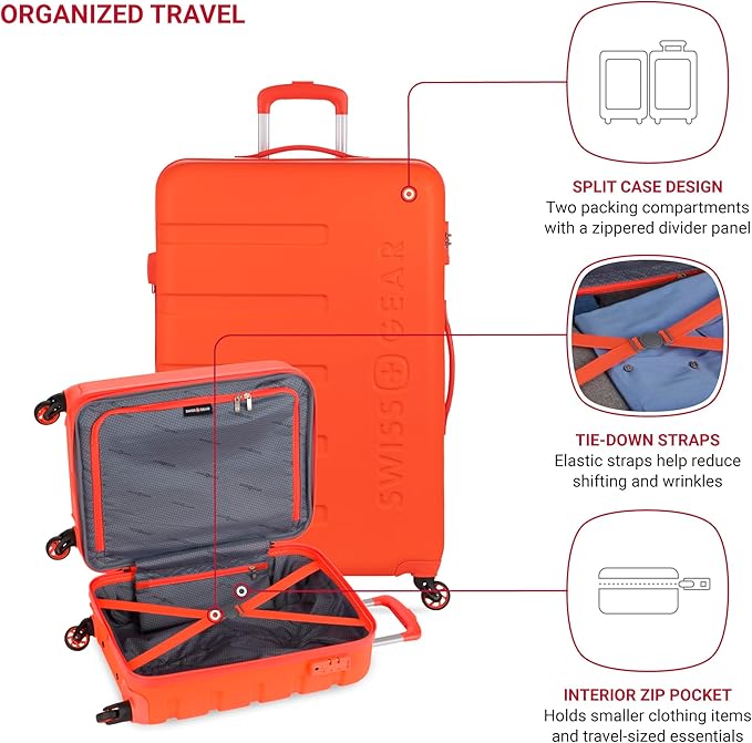 SwissGear 7366 Signature Hardside Expandable Luggage with Spinner Wheels, TSA Lock, Cup-Holder, Orange, 2-Piece Set (19/27)