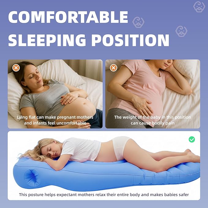 Inflatable Pregnancy Pillow, Pregnant Woman's Abdominal Hole Full Body Inflatable Bed Abdominal Mattress, Prone Pregnancy Pillow - Pregnant Woman's Swimming Pool Float (Blue)