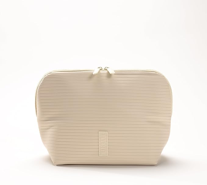 THE VERTI-Vertical Waterproof Makeup & Toiletry Bag | 23-Pocket Organizer with Upright, Fold-Down Design for Skincare, Toiletries & Essentials (Shell, Medium)