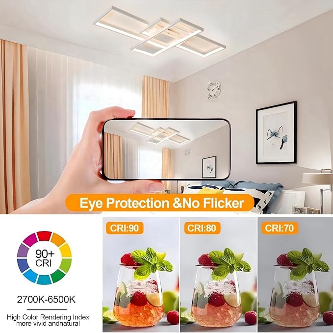 55″ 82W Modern Ceiling Light 3000-6500K Dimmable Kitchen Light Fixtures | Timer Night light Memory function Adjustable brightness color temperature Flush Mount Light Fixture remote control Bedroom
