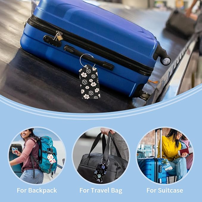 2 Pcs Luggage Tag for Suitcases, Flower Cute PU Leather Suitcase Tag Privacy Cover ID Label with Metal Loop, Personalized Baggage Identifier for Women Cruise Bag Travel Essentials