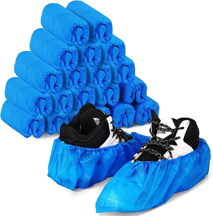 200 Pack 100 Pairs Disposable Shoe Covers Boot Cover Waterproof, Dust proof, The Size Fit Most, Non-slip, Blue, Protect Your Shoes, Floor, Carpet