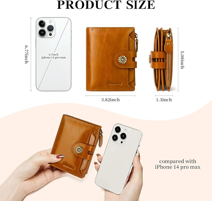 Leather Wallet Women,RFID Blocking Womens Wallet Bifold Compact Card Holder Small Wallet for Women with Removable ID Window LightBrown