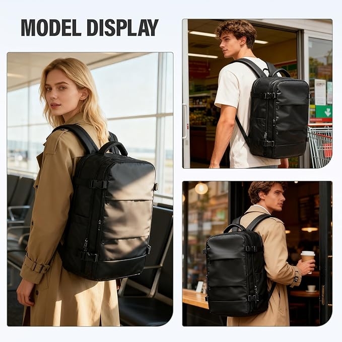 Vacuum Backpack Travel with Pump,Water Resistant Airbag Travel Backpack,Personal Item Carry on Backpacks Flight Approved 18x14x8 inches,Laptop Backpacks,Black