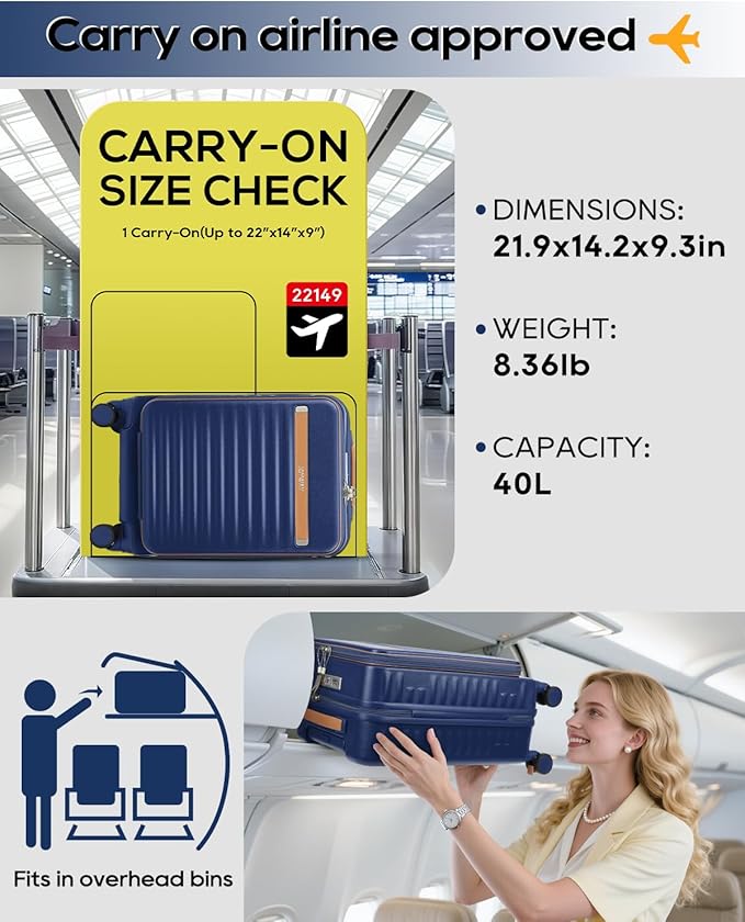 Joyway Carry on Luggage Airline Approved with Front Compartment and Cup Holder, 20 Inch Hard Shell Carry-on Suitcase with Spinner Wheels and TSA Lock for Women Men