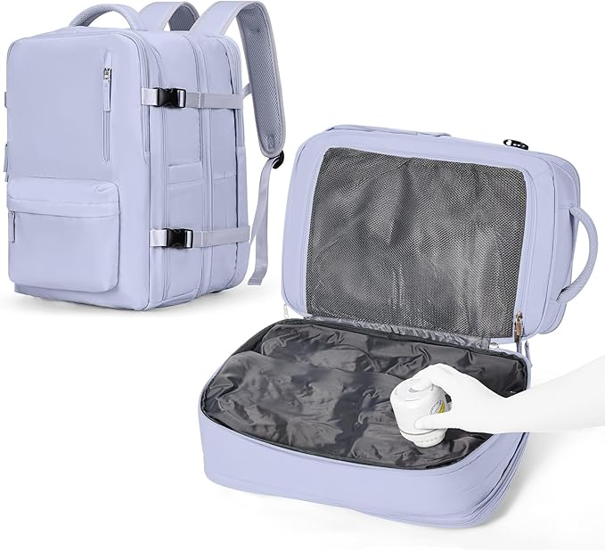 VGCUB Vacuum Backpack Travel with Pump Vacpack System Storage Compression Carry on Work Laptop Waterproof College Bags Casual Daypack Backpacks for Women Men with USB Port Expandable Purple Taro