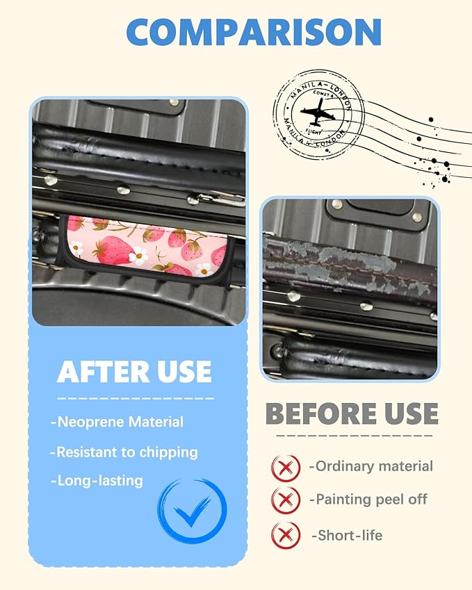 Slohif Luggage Handle Wrap 5Pcs Suitcase Identifier - Bag Strap Cover for Bogg Travel Accessories Easy Identification Bright Marker Sleeve Grips Comfort Neoprene Concealed Tag for Airport Strawberry