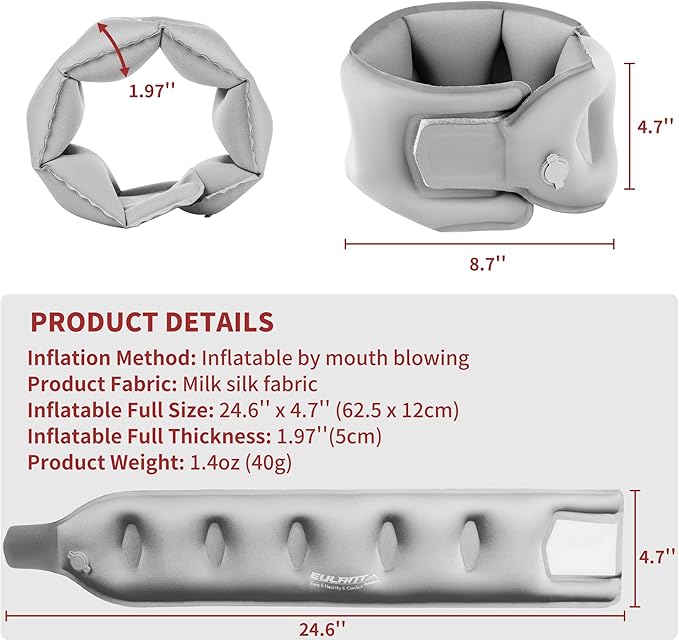 Inflatable Neck Pillow, Travel Pillow for Airplane, Traveling, Office, and Car, Chin Support Neck Relief - Airplane Travel Essentials(Gray)