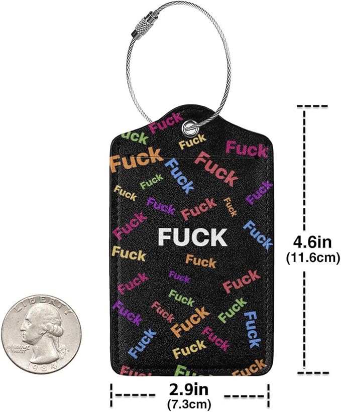 2 Pack Luggage Tags for suitcases Fuck TSA Approved Label Luggage Tag Baggage Tag Leather Stainless Steel Loop Label Tag for Men Women Travel Bag Suitcase