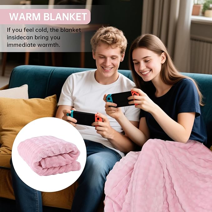 Travel Blanket and Pillow-2-in-1, Ultra-Soft&Compact, Airplane Blanket with Hand Luggage Belt and Backpack Clip,Travelers Accessories Gifts, 61x43 Inches(Pink