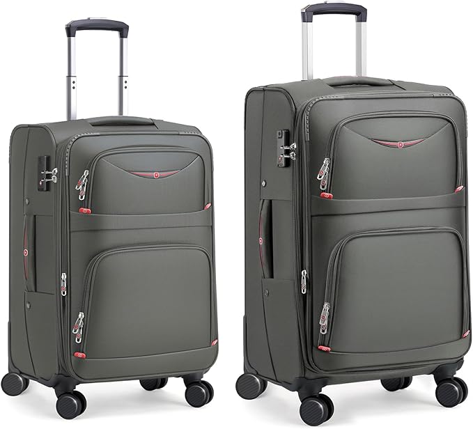 Softside Expandable Luggage with 4 Spinner Wheels, Durable Carry-On Luggage Suitcase (Gray, 2-Piece Set 21/25)