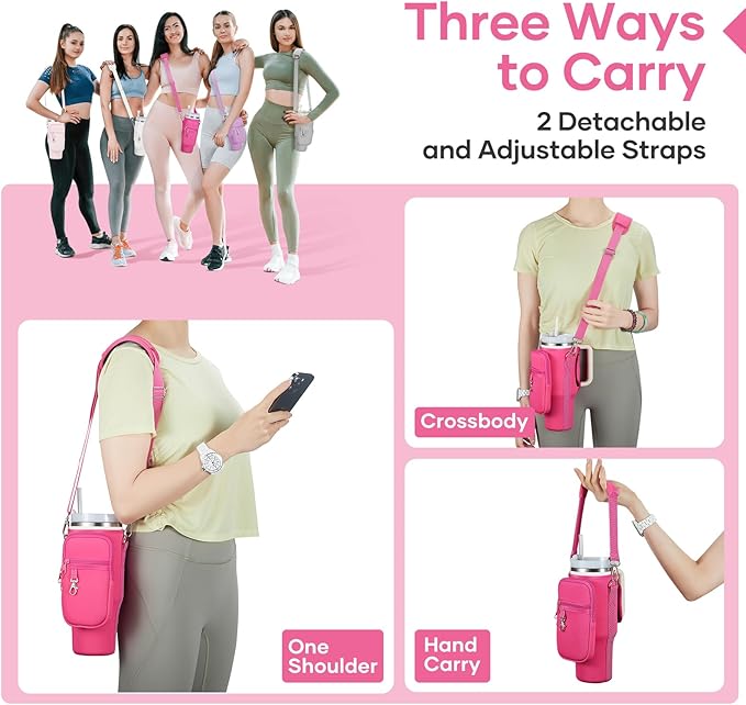linmaya Water Bottle Carrier Bag for Stanley Cup 40/30oz with Phone Holder Pockets,Neoprene Water Bottle Cross-body Bag with Adjustable Shoulder & Hand Strap Stanley Cup Accessories