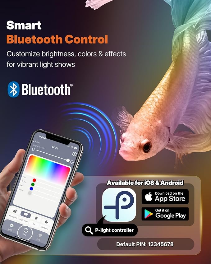 Pawfly Aquarium Light with Bluetooth for Plants, 14W 27.5 inch Full Spectrum Fish Tank Light for 28-51 inch Fish Tanks, Submersible LED Lights with App Control, Timer Modes & Adjustable Brightness