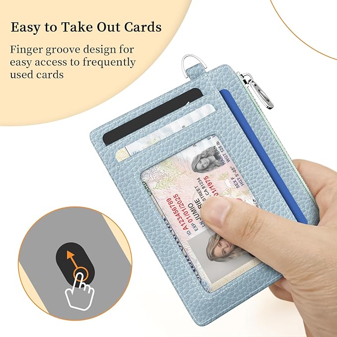Hancynir Slim Wallet Women Credit Card Holder, Minimalist RFID Blocking Small Mini Card Wallets, Cute Front Pocket PU Leather Card Case, Thin Travel Zipper Coin Cash Ladies Female Wallet Gifts Blue