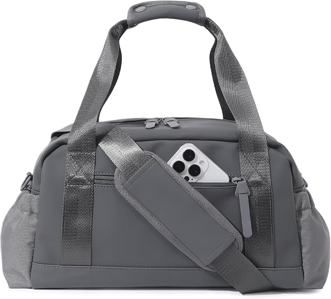 Small Gym Bag for Women, Mini Crossbody Gym Duffle Bag with Wet Compartment, Carry on Gym Tote Bag for Workout Dance Sport Travel (Medium-Grey)